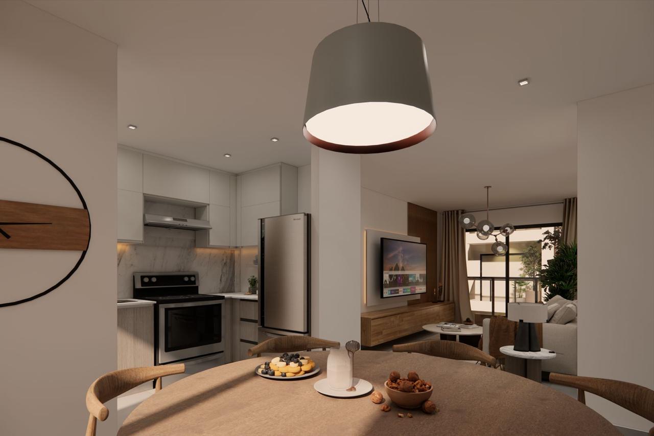Cocina modular integrada a la sala